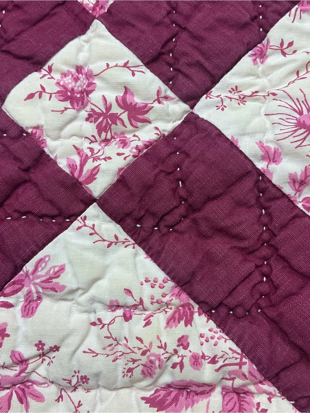 Vintage handstitched cross pattern multicolored patchwork quilt 70 x 75 USA made